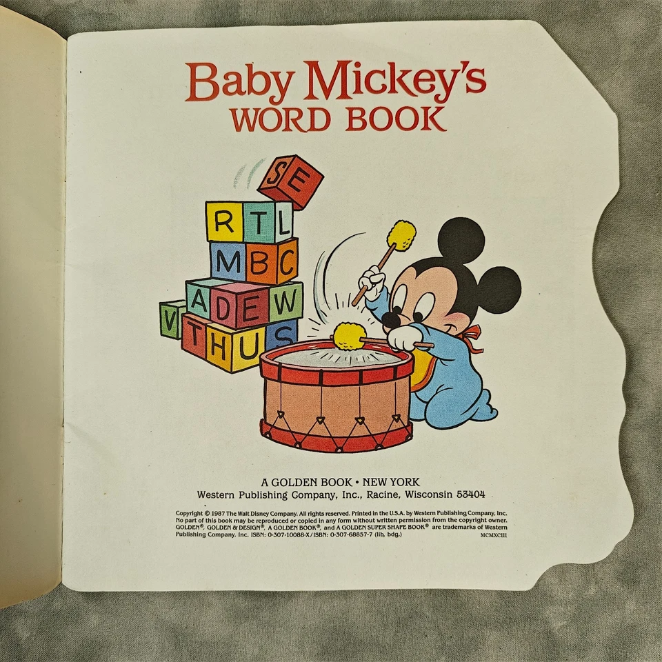 Disney Baby Mickey's Word Book Golden Super Shape 1987 Die-Cut Vintage Used - Image 2 of 4