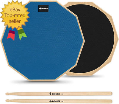 12 Inches Drum Practice Pad Silent Drum Pad Set Blue 2-Sided with Drum