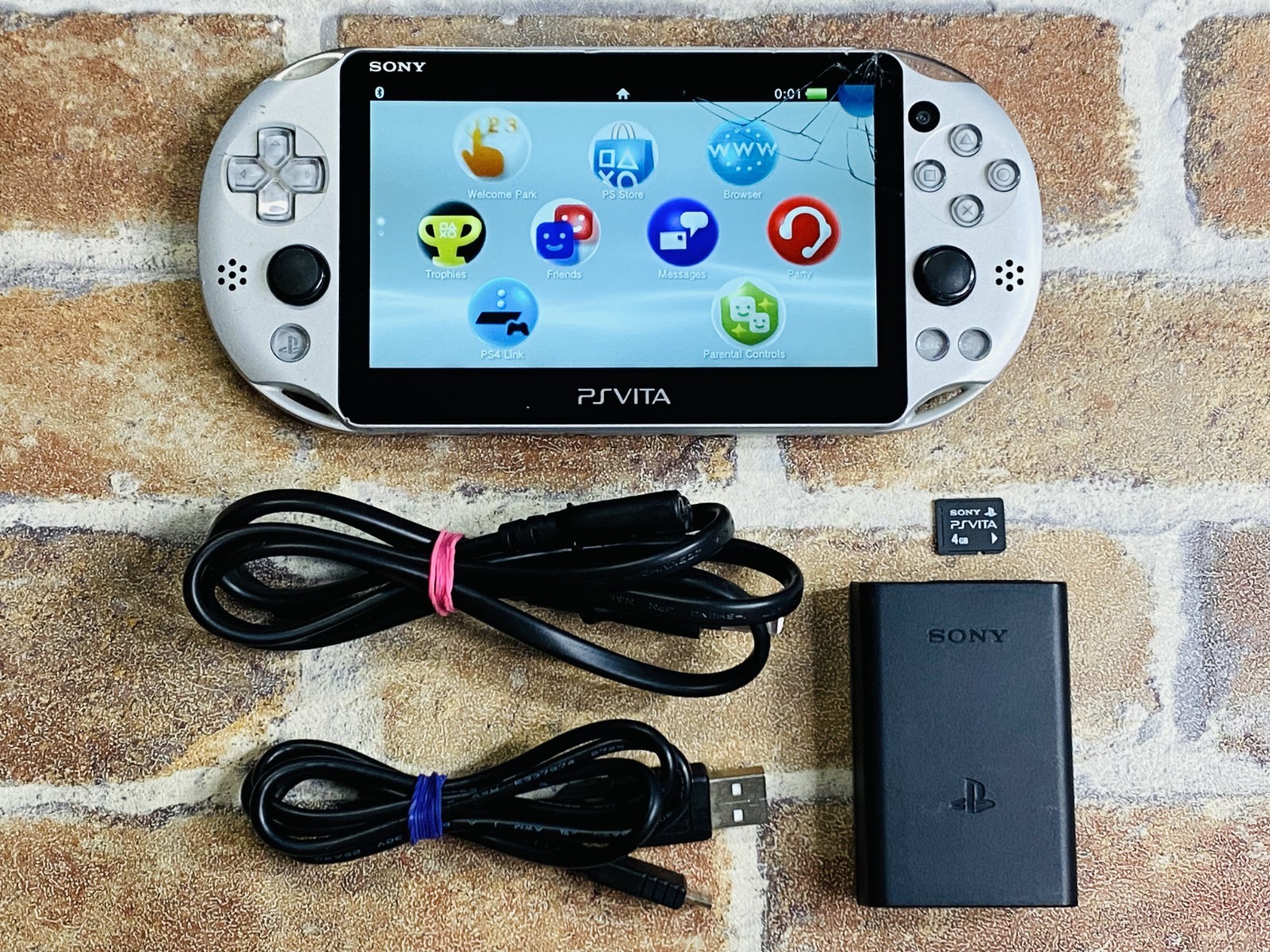 SONY PS Vita PCH-2000 ZA25 SILVER Japan PlayStation Charger  4GB Tested No2D DDP