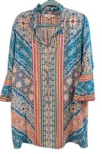 Umgee XL Shift Dress Flare Slv Patchwork Floral Knee Length Tunic Beach Cover-up
