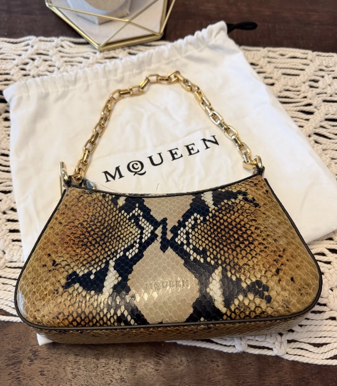 Alexander McQueen — Alexander McQueen Python-Embossed Leather T-Bar Mini Pouch Bag-NWT