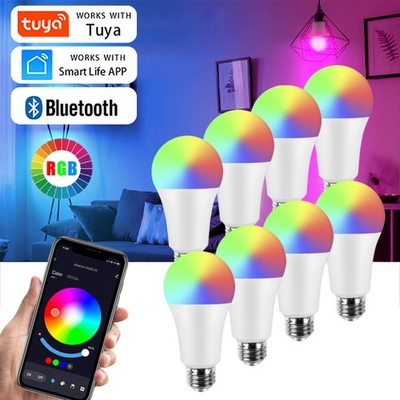 1-8Pack Tuya Dimmable Smart Life RGB LED Light Bulbs Lamp 9W For