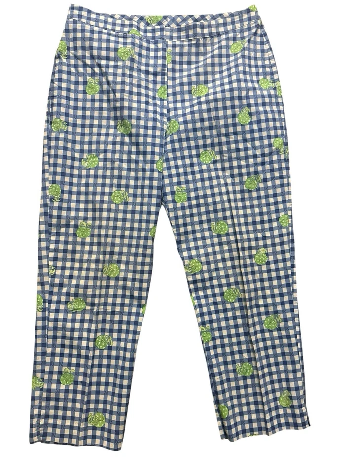 Pantalones Lilly Pulitzer Azul Algodón Capri Ermitaño Cangrejo Guinga Cuadros Blanco Lbl 8 Foto 4 de 4