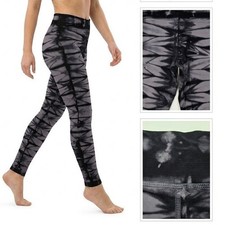 NUX Womens Leggings Size M L Black Gray Tie Dye Seamless Activewear USA Made