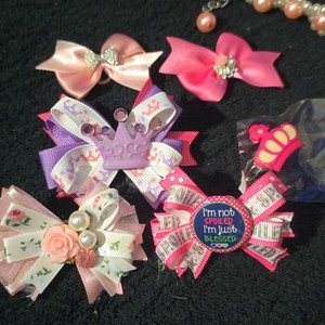 Pink White Purple Multicolor Dog Hair Bands & Clips Set Bows Crown Floral