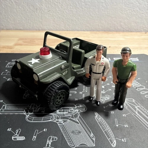 Vintage Tonka Green Willys Military MP JEEP Metal Plastic Army W Figures People
