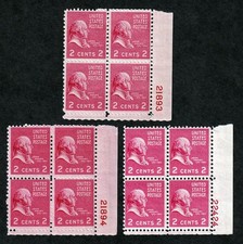 US #806 John Adams, Plate Block of 4, MNH Stamps (E-1)