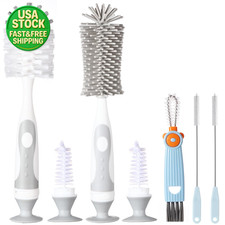 5 in 1 Baby Bottle Cleaner Set Nylon Silicone Brush Straw Nipple BPA Free Grey