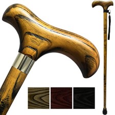 Handmade Oak Wood Walking Cane 36" Yellow Wrist Strap Rubber Tip Men's