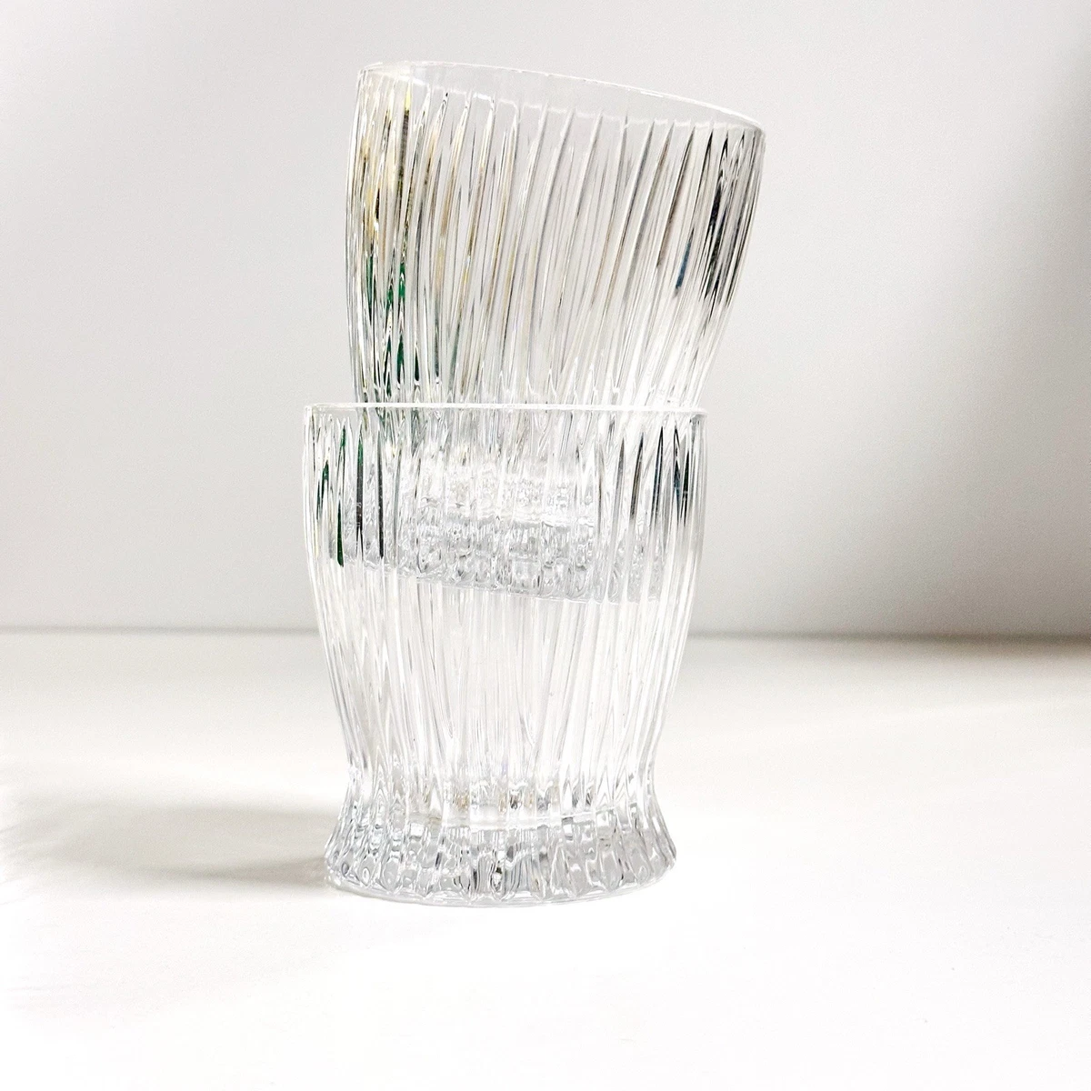 Riedel Crystal Ribbed Tumbler Glasses Pair Clear Fluted Drinking Glasses