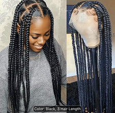 Women s Synthetic Lace Front Braided Wig 30 in Black Middle Part Adjustable