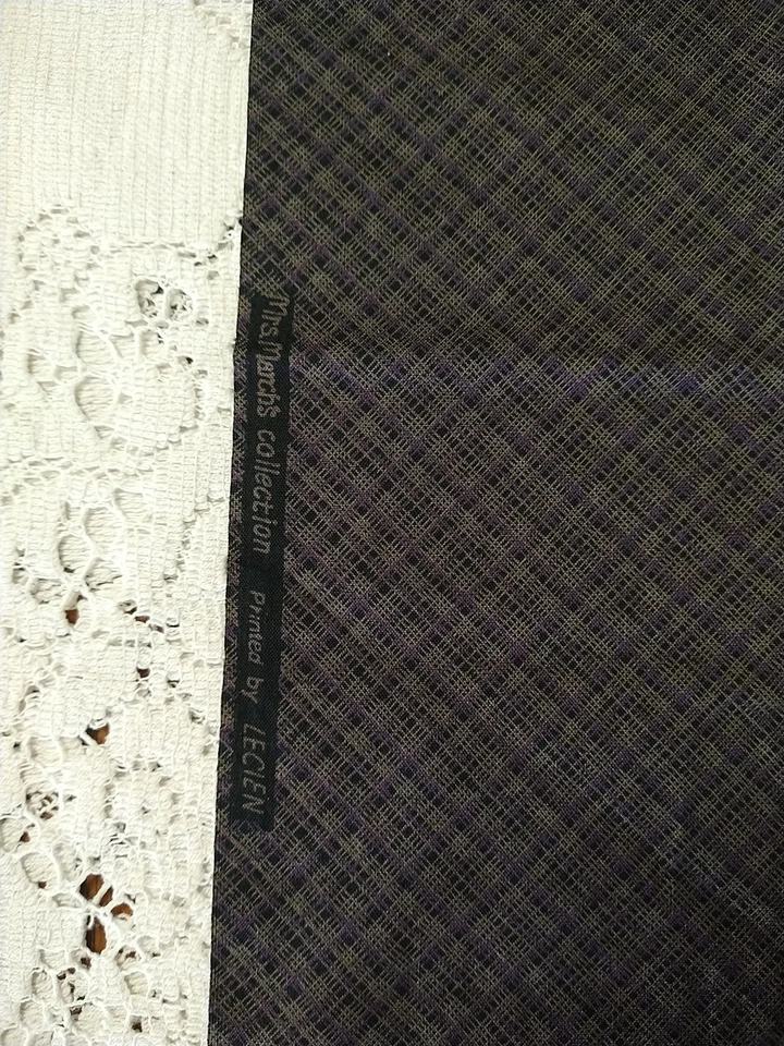 REMNANT LECIEN Quilt Fabric Mrs. March's Civil War Purple Brown Plaid 12x18" - Image 2 of 4