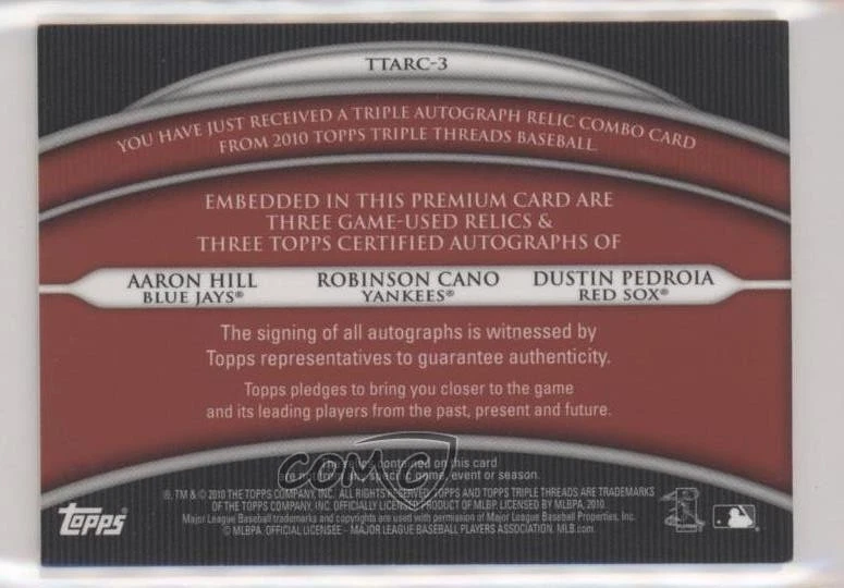 Topps Triple Threads Relic Combos 2010/36 Aaron Hill Robinson cano automático Foto 2 de 2