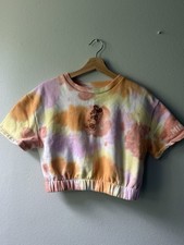 Disney Parks Pastel Tie-Dye Minnie Mouse Short Sleeve Cropped Sweatshirt Size M