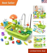 Durable Kitchen Play Sink Set with Electric Faucet  Educational Fishing Game