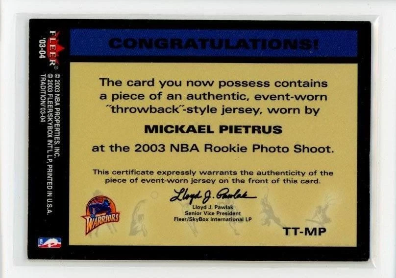 2003-04 Fleer Tradition #TT-MP Mickael Pietrus Throwback Threads Event Worn - Image 2 of 2