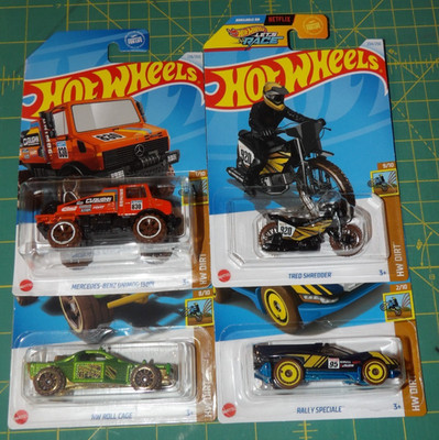 4X - 2024 Hot Wheels - Mercedes Unimog, Roll Cage, Tred Shredder, Rally Speciale