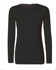 Womens Long Sleeve T-Shirt Stretch Plain Round Scoop Neck Top UK Size 8-26