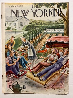 New Yorker magazine August 28, 1943 Alajalov art summer garden party