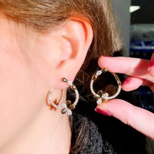 Women Gold Plated Round Cubic Zirconia Flower Twist Huggie Hoop Earrings Jewelry