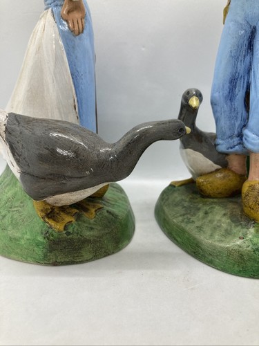 Man & Woman Farmer Couple Set Of 2 Studio Ceramic Figurines W/Animals - Picture 11 of 12