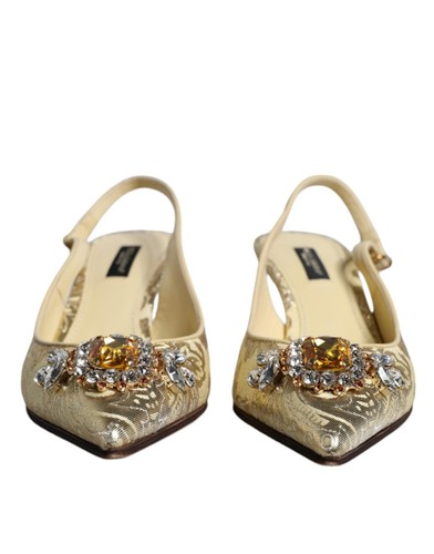 Dolce&Gabbana Women Yellow Sandals Polyester Floral Print Slingback Shoes EU 37 - Picture 2 of 8