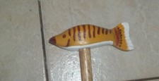 CARVED WOOD "Brown Yellow Color Fish" WALKING STICK, Cane- 34-36"L  3/4" Dole
