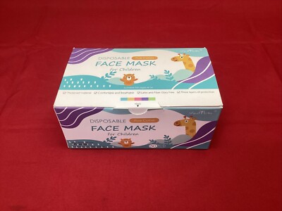 NEW! KIDS SAFETY DISPOSABLE BREATHEABLE FACE MASKS. MULTI-COLOR - LOT OF 50
