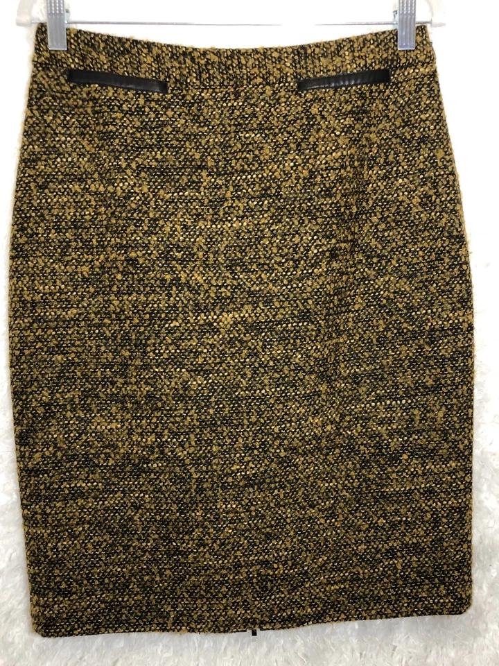 Falda Lápiz Classiques Entier Tweed Boucle Talla 8 Marrón Negro Tostado Mezcla Lana