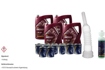 20L MANNOL Motoröl Energy 5W-30 API SL inkl. Additiv Auslaufschlauch Reiniger