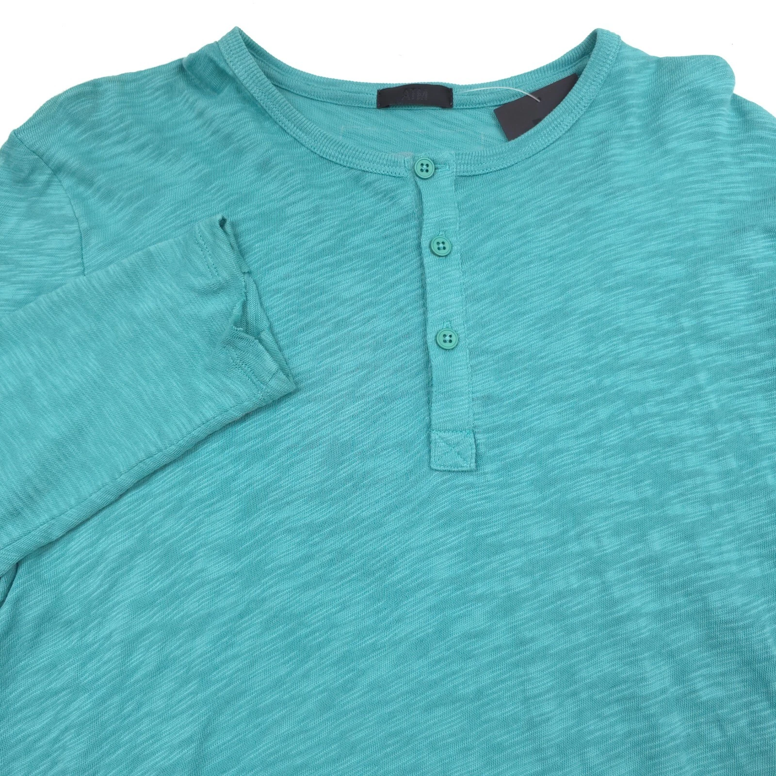 $145 ATM Anthony Thomas Melillo Destroyed Henley Shirt Amalfi Green Mens Medium