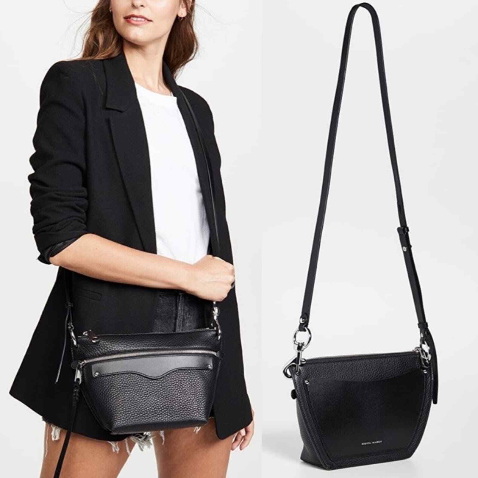 Rebecca Minkoff Hayden Crossbody Bag BLACK leather silver purse suede