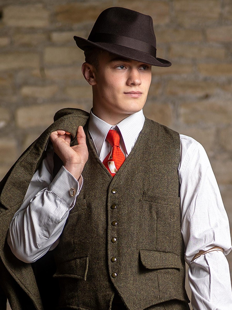 Mens Trilby Hat 1950s Retro Brown 100% Wool Vintage Style Trilby