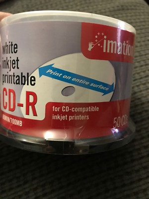 Imation CD-R 700MB 80 Minutes 52X White Inkjet Printable 50-Pack Cake Box