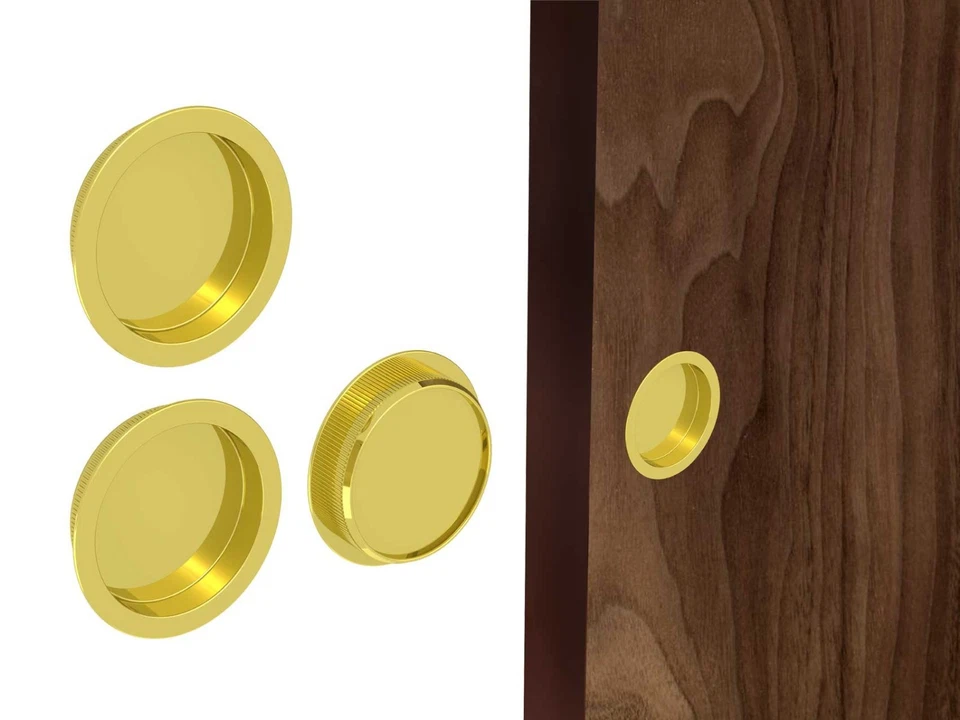 Flush Recessed Handle for Sliding Door Set of 2 Chrome Satin Nickel Brass Round - Image 3 of 4