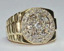 Men's Wedding Cluster Ring Round Cut Lab Grown Diamond EF/VVS 14k Yellow Gold