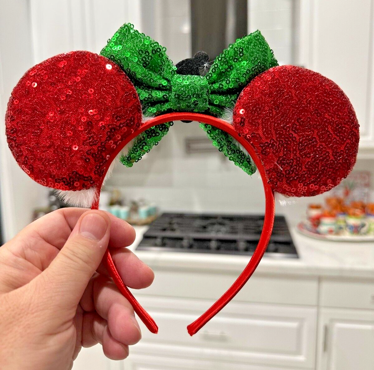 Disney\'s Mickey Mouse 3D Festive Green & Red glitter Headband - Gold Sequin Bow ST PATRICKS DAY Mouse Ears Headband, Sequin Bow Mickey Ears  main image 2