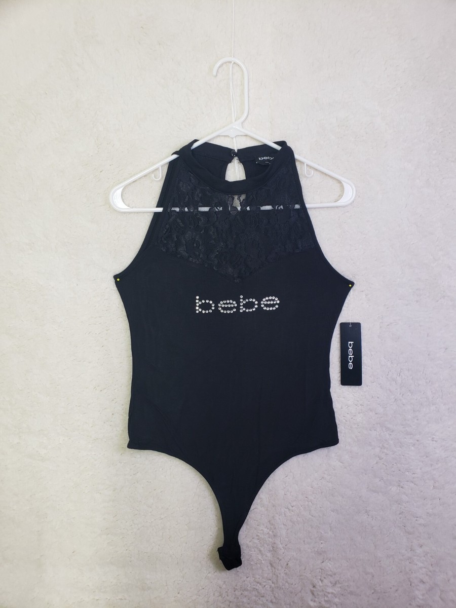 Bebe Women Top Medium Black Rayon Blend Sleeveless Lace Bebe Women Top Medium Black Rayon Blend Sleeveless Lace