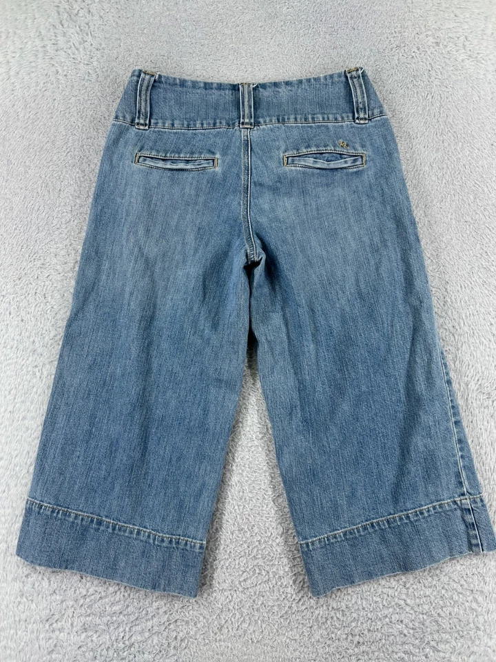 Pantalones American Rag Cie para mujer 3 azules denim capri pierna ancha mezcla de algodón elásticos Foto 2 de 4