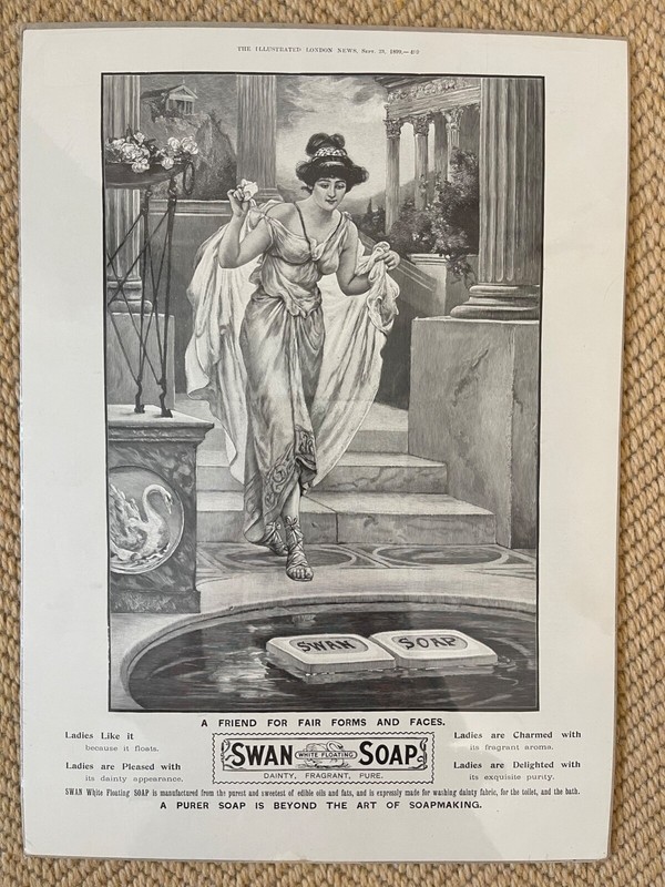 1899 Illustrated London News bathing ; swan soap fun! perfect 4 framing 16x11.5