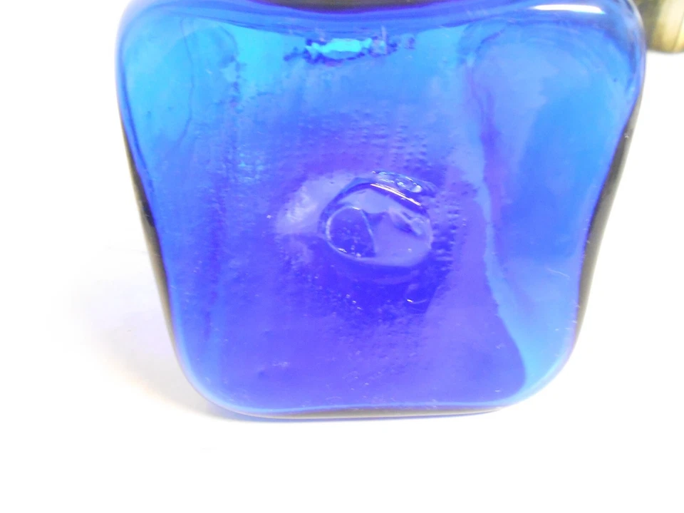 Vintage Blenko Cobalt Blue Glass Decanter Bottle Large pinched square - Image 4 of 4