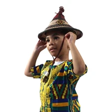Fulani Conical Straw Hat for Children | Handmade Summer Hat, Beach Hat, 7-10"
