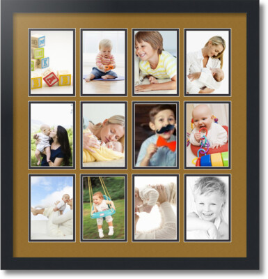 ArtToFrames Collage Mat Picture Photo Frame 12 4x6'' Openings in Satin Black 228