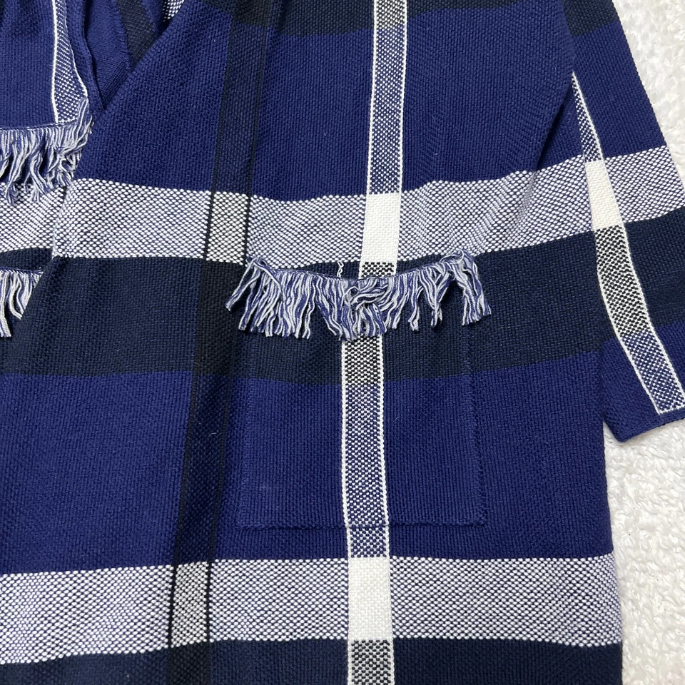 Jaqueta Cardigã Tory Burch Feminina Grande Azul Marinho Xadrez Gwen Lã Aberta Sobretudo - Imagem 2 de 4