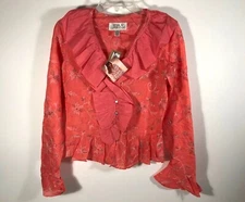 Ryan Michael Pink Floral Print Sheer Button Front Western Shirt Women M New