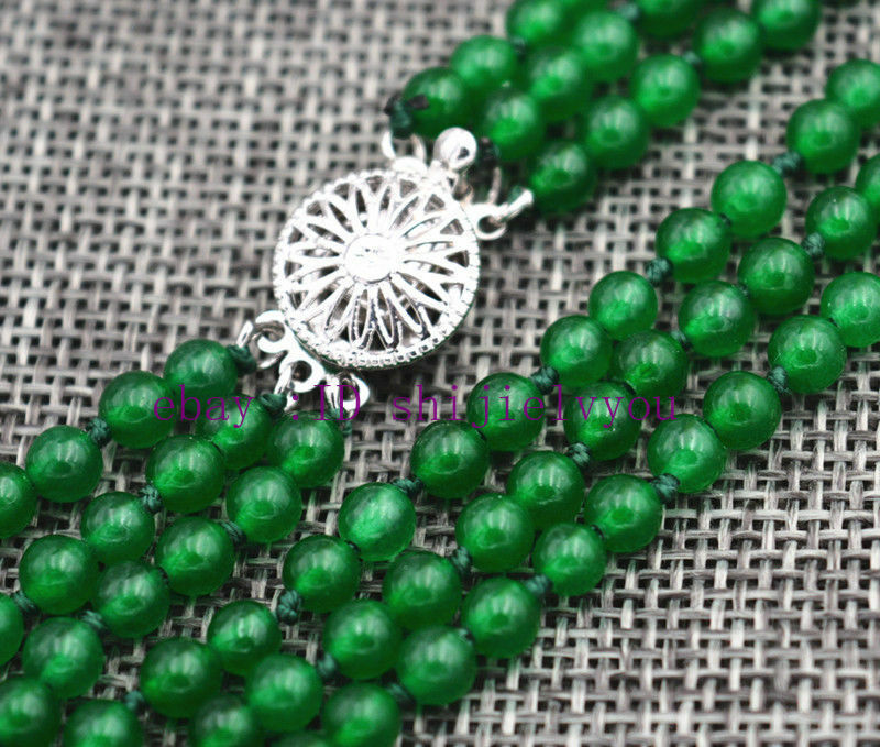 Perle Giada 4mm Tre File Collana In Vera Giada Naturale Verde - 3 File Di Perle Sfaccettate Da 4mm, Lunghezza 17-19 Pollici Collana Etnica Senza Nickel