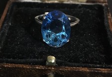 Vintage Style Jewellery Blue Topaz Ring White Plated Adjustable size