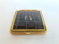 Vintage Art Deco Era Embossed Leather Crocodile Pattern Powder Compact