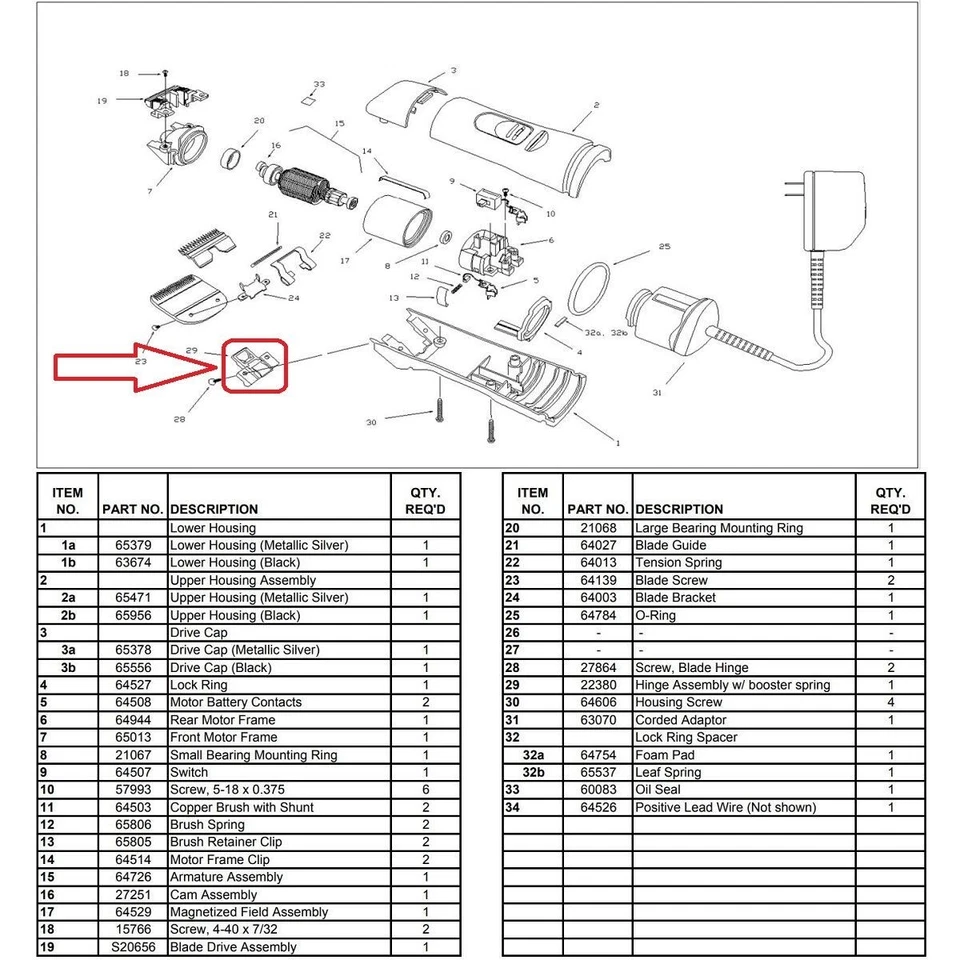 Conjunto de bisagra de pieza Andis para BGC y BGRC #28194 Foto 2 de 2