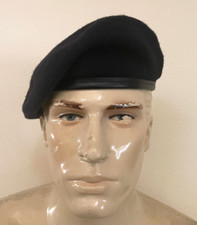 UNUSED BANCROFT US ARMY MILITARY DSCP WOOL BLACK BERET W/ LEATHER TRIM SIZE 8